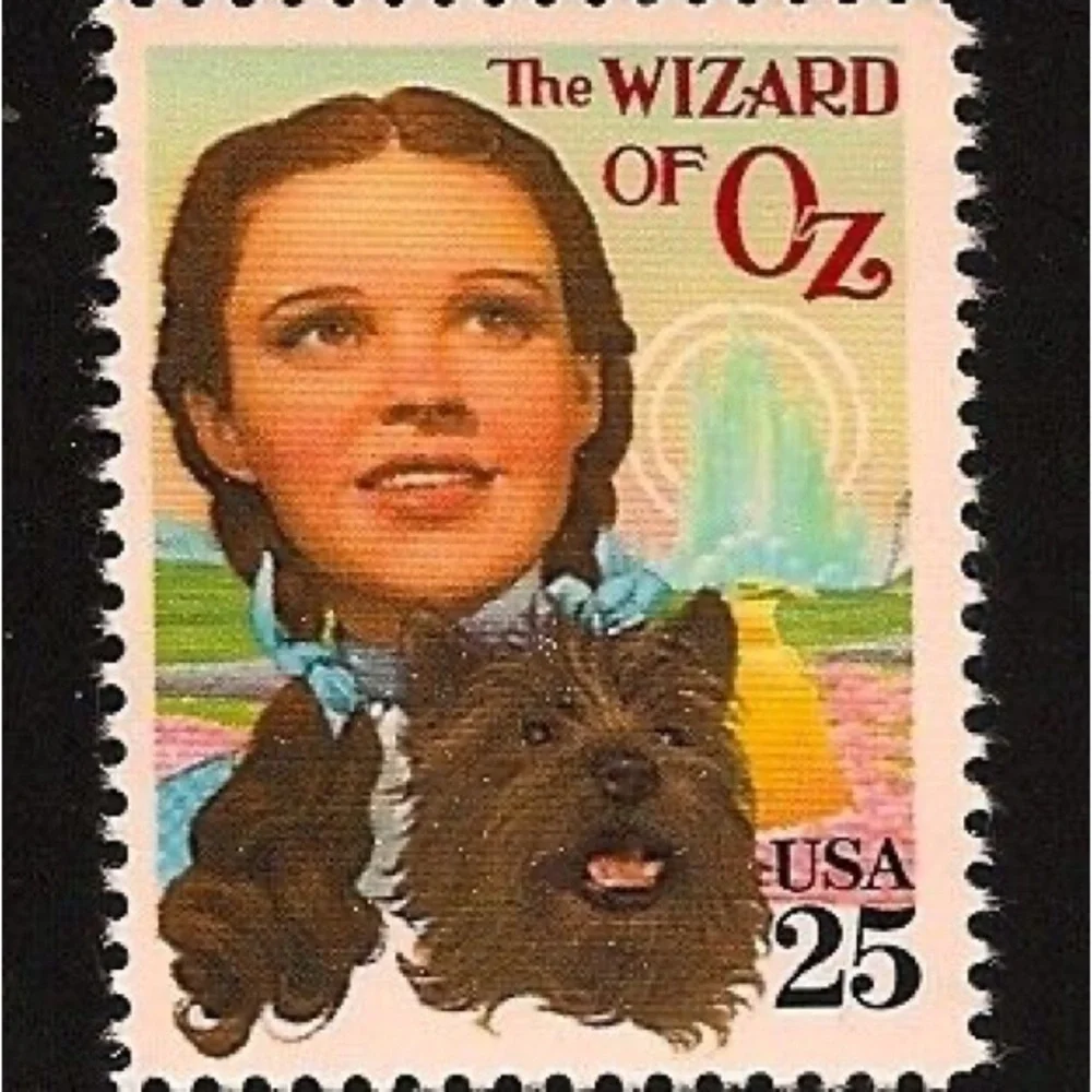 COPY Pin | Vintage Wizard of Oz Postage Stamp | Dorothy, Toto, Yellow Brick Road